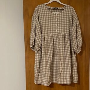 ABLE Brown Gingham Dress with Buttons